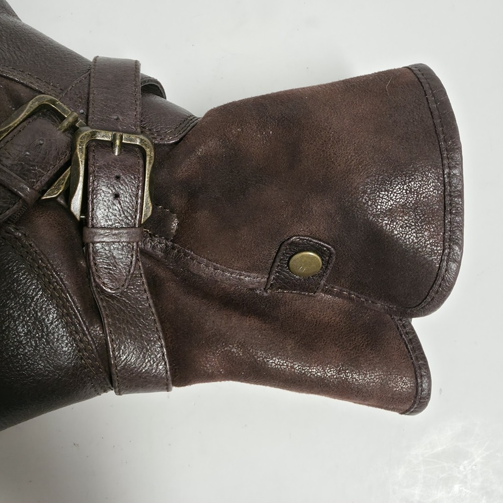 Baretraps Sabella Brown Leather Moto Boots Faux Fur Lined Buckle Women's 8M - Picture 14 of 16